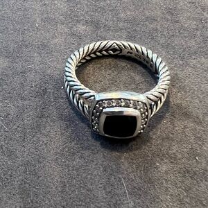 David Yurman Petite Albion Ring with Black Onyx and Diamonds
